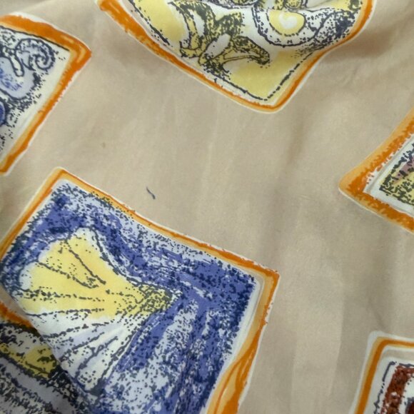 Vintage Dalmys 100% Silk Button Down Shirt Tan Abstract Oversized Artsy M - Picture 7 of 8